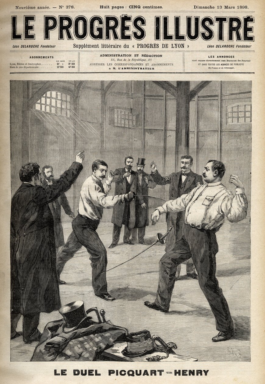 Sprawa Dreyfusa: pojedynek między podpułkownikiem Georgesem Picquartem (1854-1914) a Hubertem Henrym (1846-1898) autorstwa Unknown artist