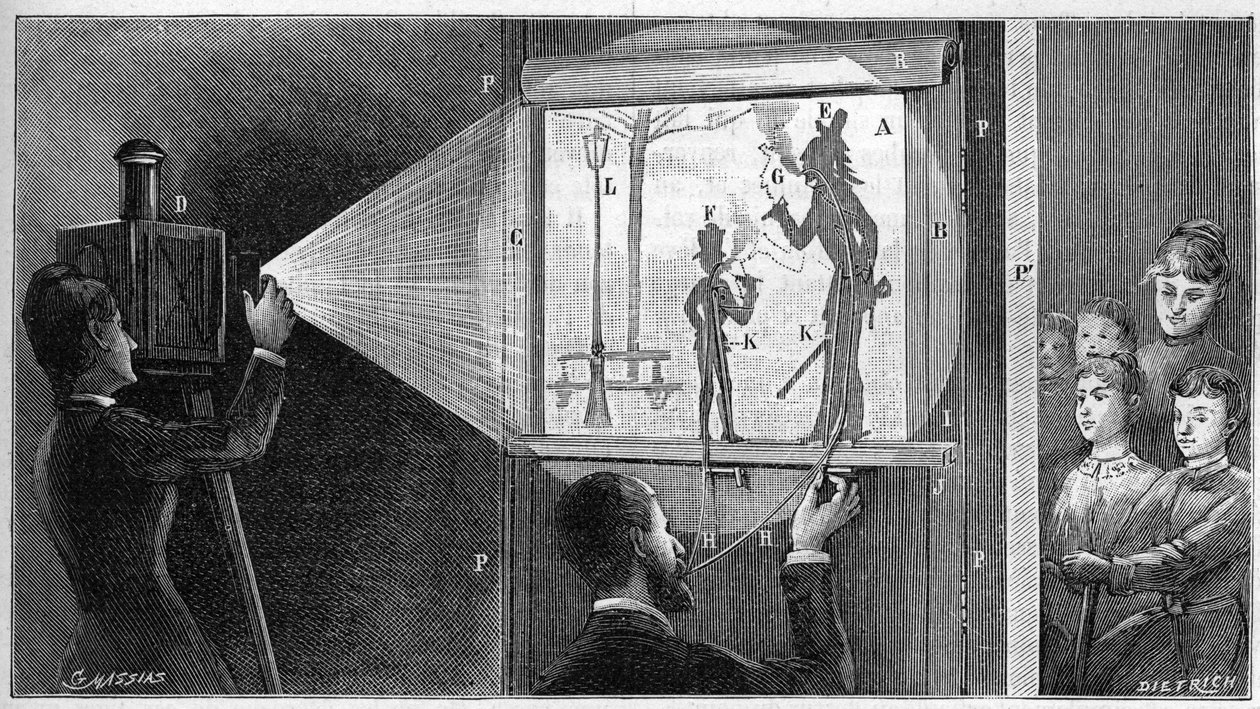 Du feu please - za kulisami teatru shadbres - grawer w „La nature” z 1892 roku. autorstwa Unknown artist