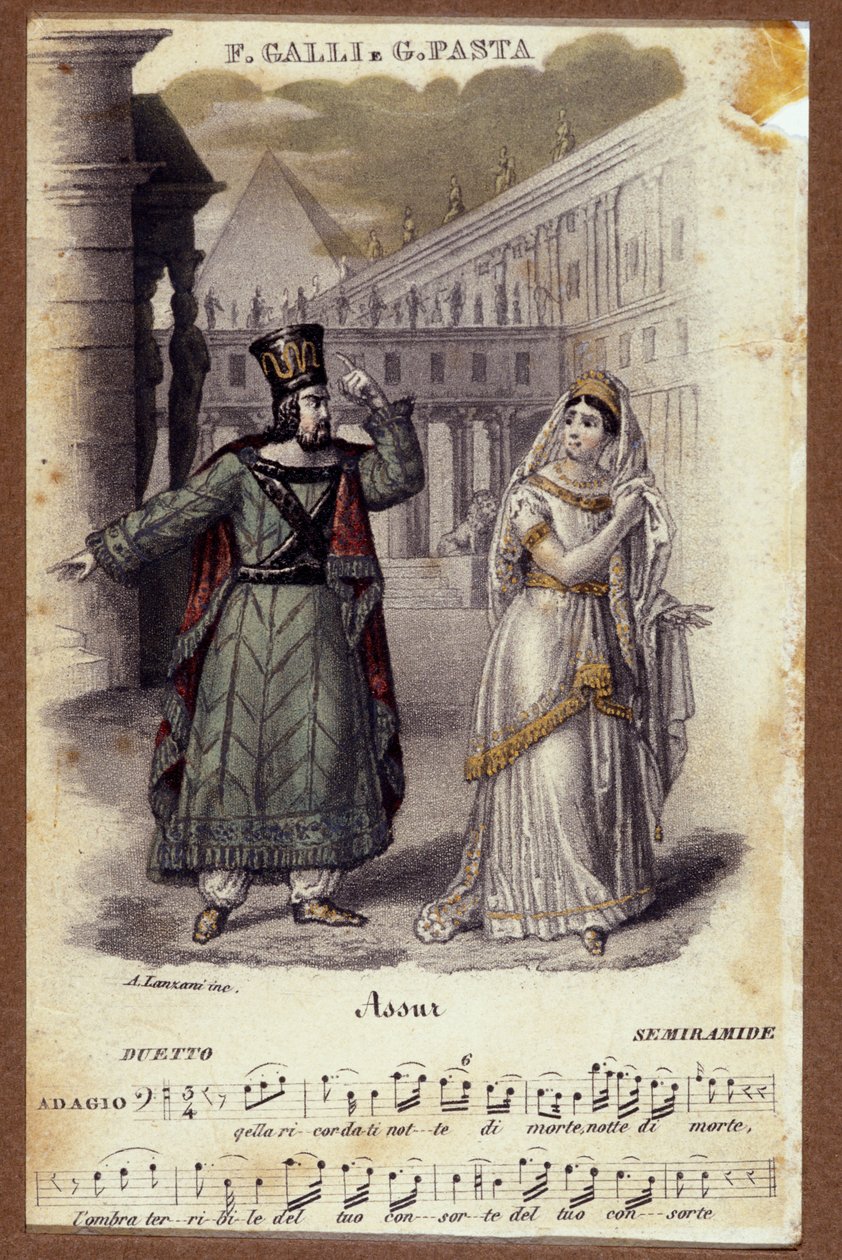 Duet Giuditta Pasta i Filippo Galli w operze „Semiramide” (Semiramis) Gioachino Rossiniego (1792-1868) autorstwa Unknown artist