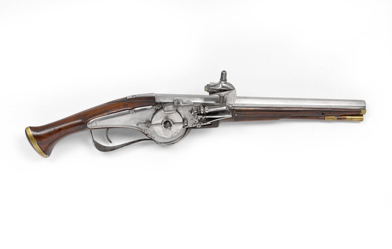 Holenderski lub niemiecki pistolet z zamkiem kołowym, ok. 1630 (pistolet, zamek) autorstwa Unknown artist