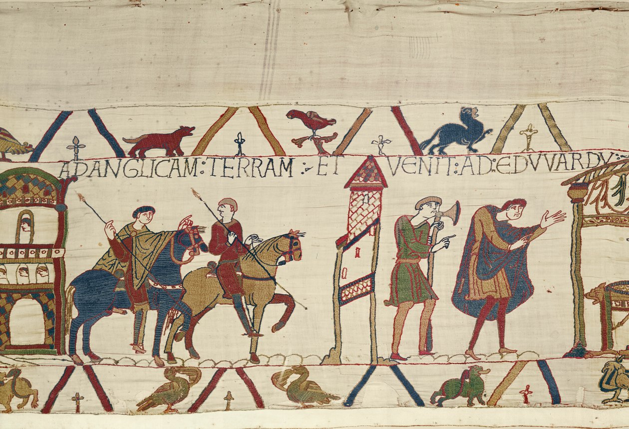 Earl Harold jedzie z Bosham do Londynu, Bayeux Tapestry (haft wełniany na płótnie) autorstwa Unknown artist