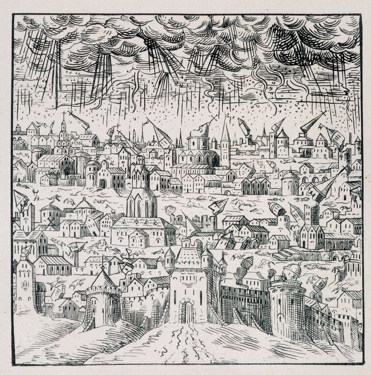 Trzęsienie ziemi w Baden - w „”Zbiór 39 figurek przedstawiających klęski Francji od 1562 do 1586”; Druk Louisa Perrina autorstwa Unknown artist