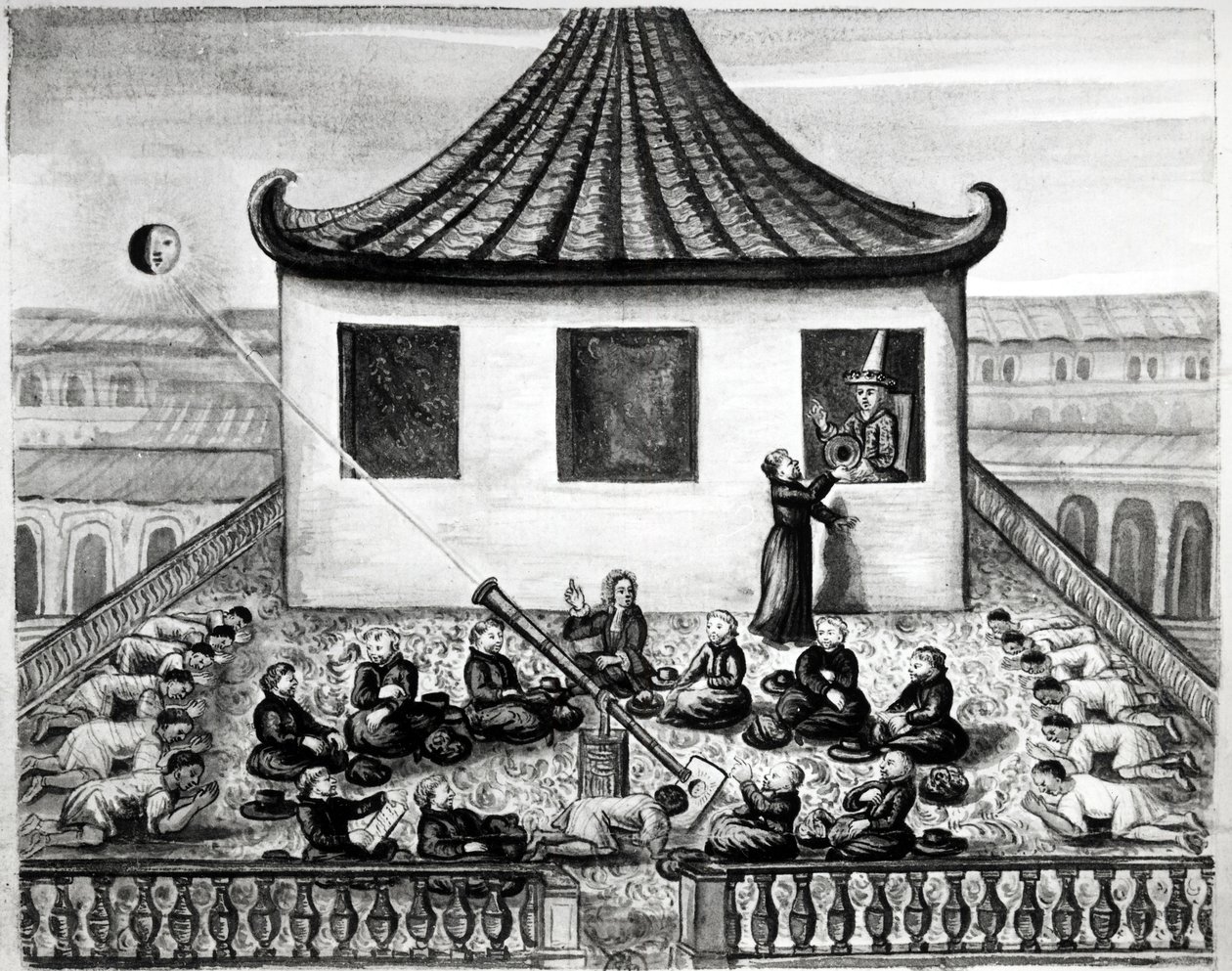 Zaćmienie słońca - w „Podróżach królestwa Syjamu, historyczne z 1688 r.””. autorstwa Unknown artist