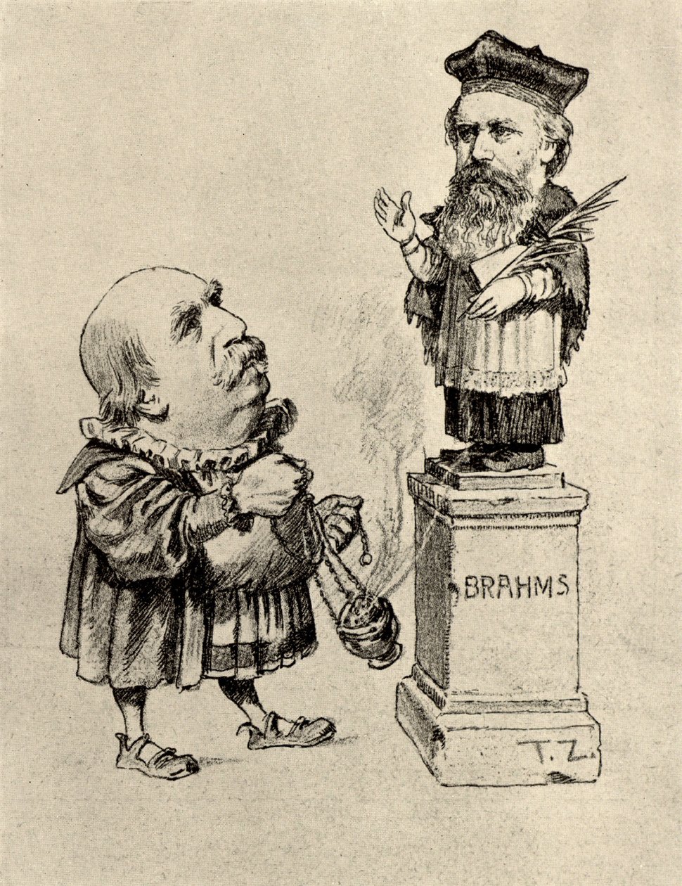 Eduard Hanslick (1825-1904) Austriacki krytyk muzyczny, oddający cześć Brahmsowi na piedestale autorstwa Unknown artist