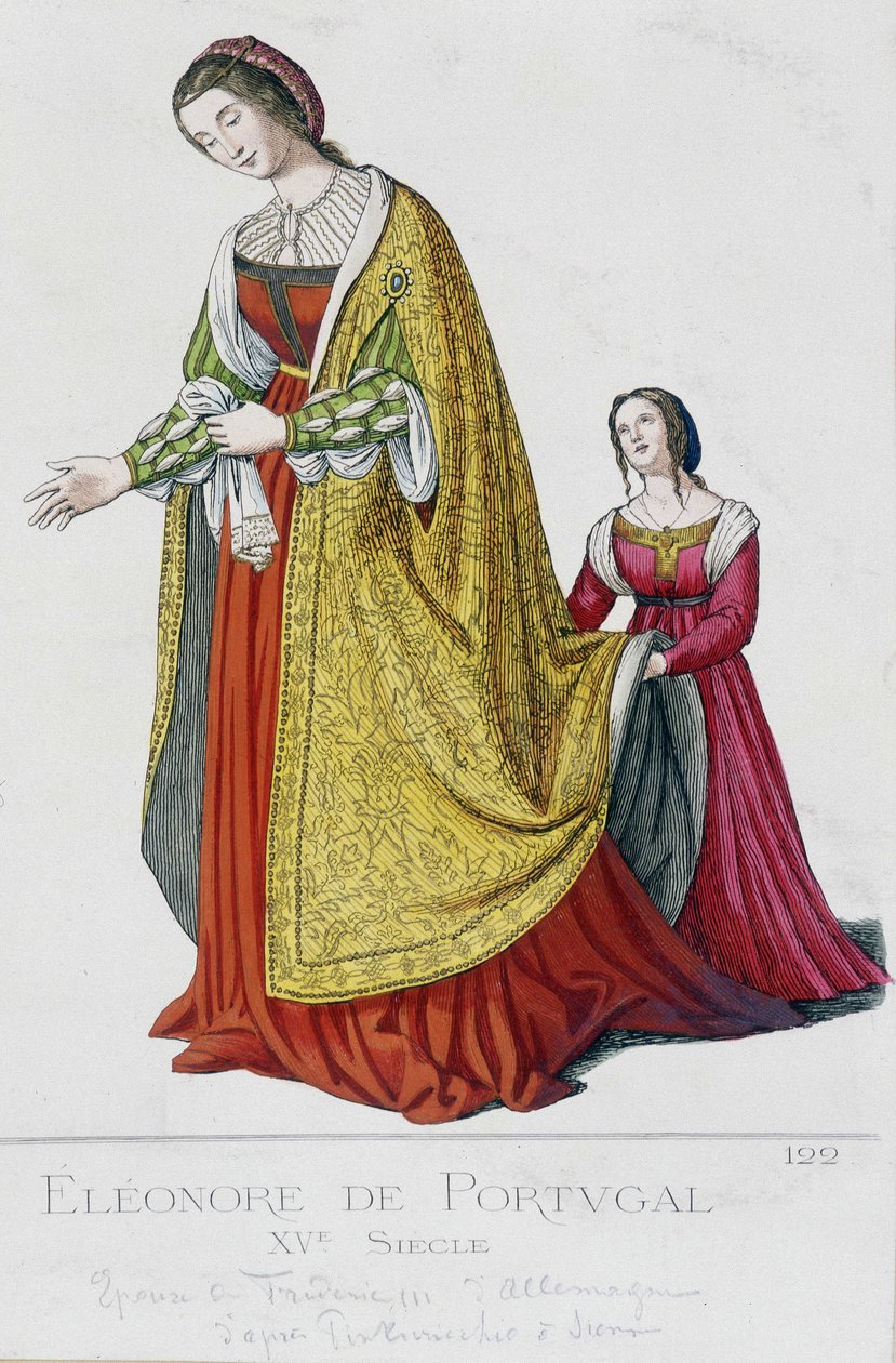 Eleonora Portugalska (1434-1476), żona Fryderyka III Habsburga, cesarza niemieckiego (1415-1493). Rycina XIX wieku. autorstwa Unknown artist