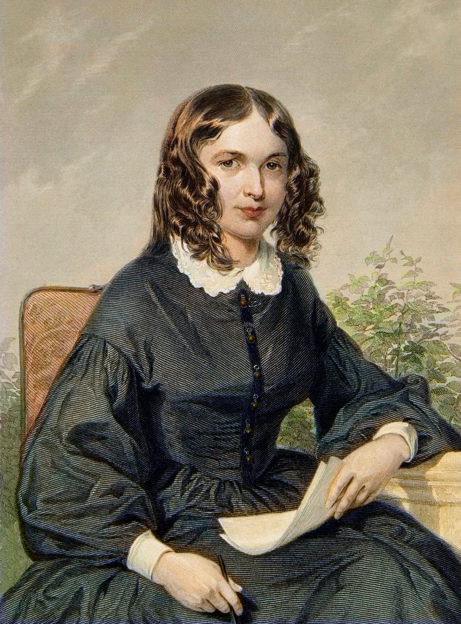 Elizabeth Barrett Browning (1806-1861) - Angielski poeta - grawerowanie - Elizabeth Barrett Browning Angielska poetka i feministka (1806-1861) autorstwa Unknown artist