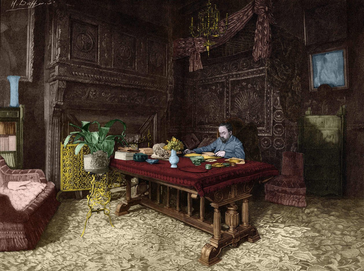 Emile Zola (1840-1902) w swoim biurze w Medan. autorstwa Unknown artist