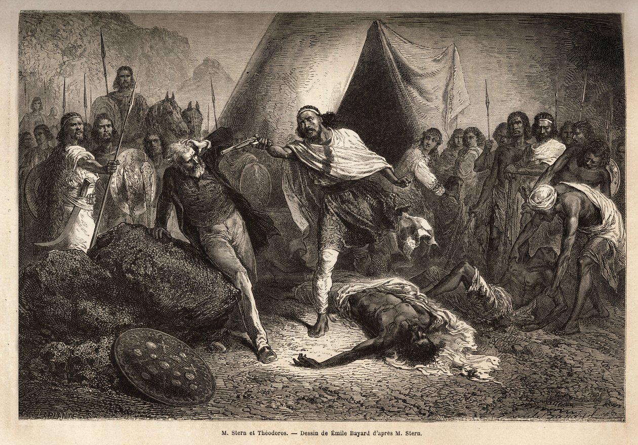 Cesarz (lub negus) Theodoros II (Tewodros) (ur. ok. 1818-1868, zwany Kassa Hailu przed koronacją na Imperium Etiopskie), groził swoim pistoletem panu Sternowi, angielskiemu misjonarzowi, który redygował biografię negusa, według której Theodoros poczułem si autorstwa Unknown artist