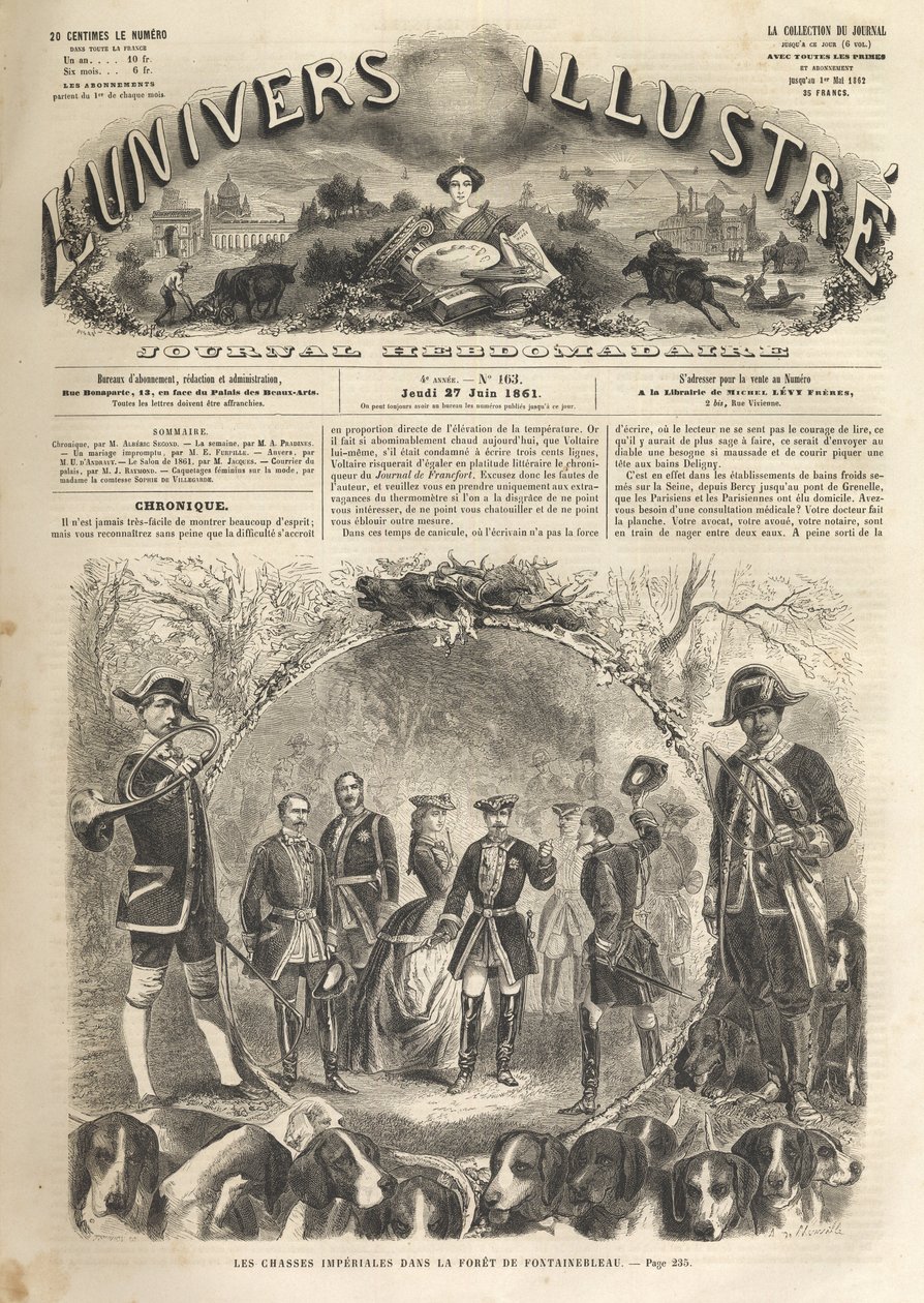 Polowanie cesarza Napoleona III w Fontainebleau - 1861 - Polowanie cesarskie w Fontainebleau w obecności Napoleona III (1808-1873) i Imperatrice Eugenie (1826-1920). Znakomity wszechświat 1861 - autorstwa Unknown artist