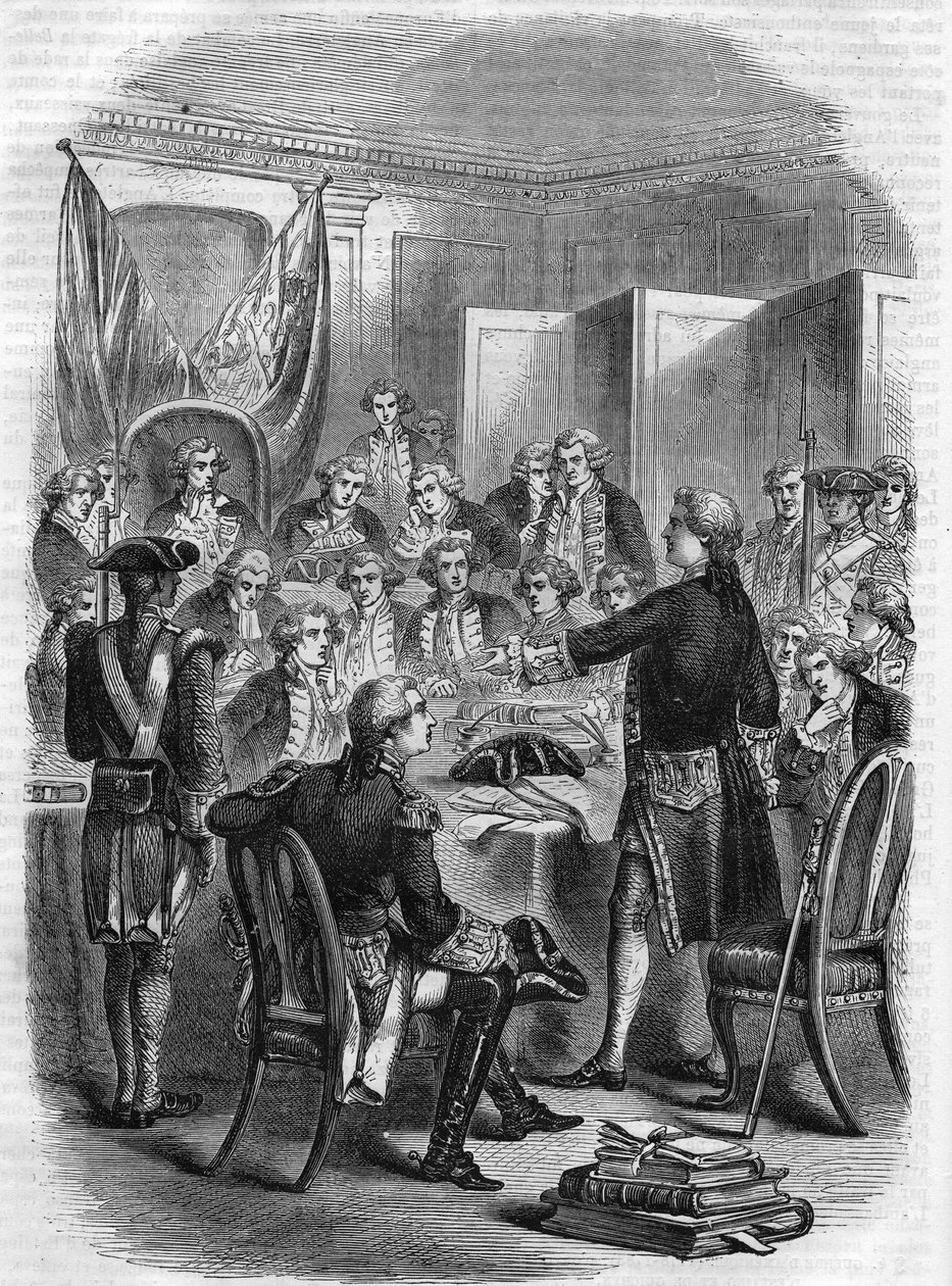 Angielski Admirał Augustus Keppel przed Radą Wojenną po bitwie morskiej pod OUESANT (100 mil morskich na zachód od wyspy, podczas amerykańskiej wojny o niepodległość) 27 lipca 1778 r. autorstwa Unknown artist