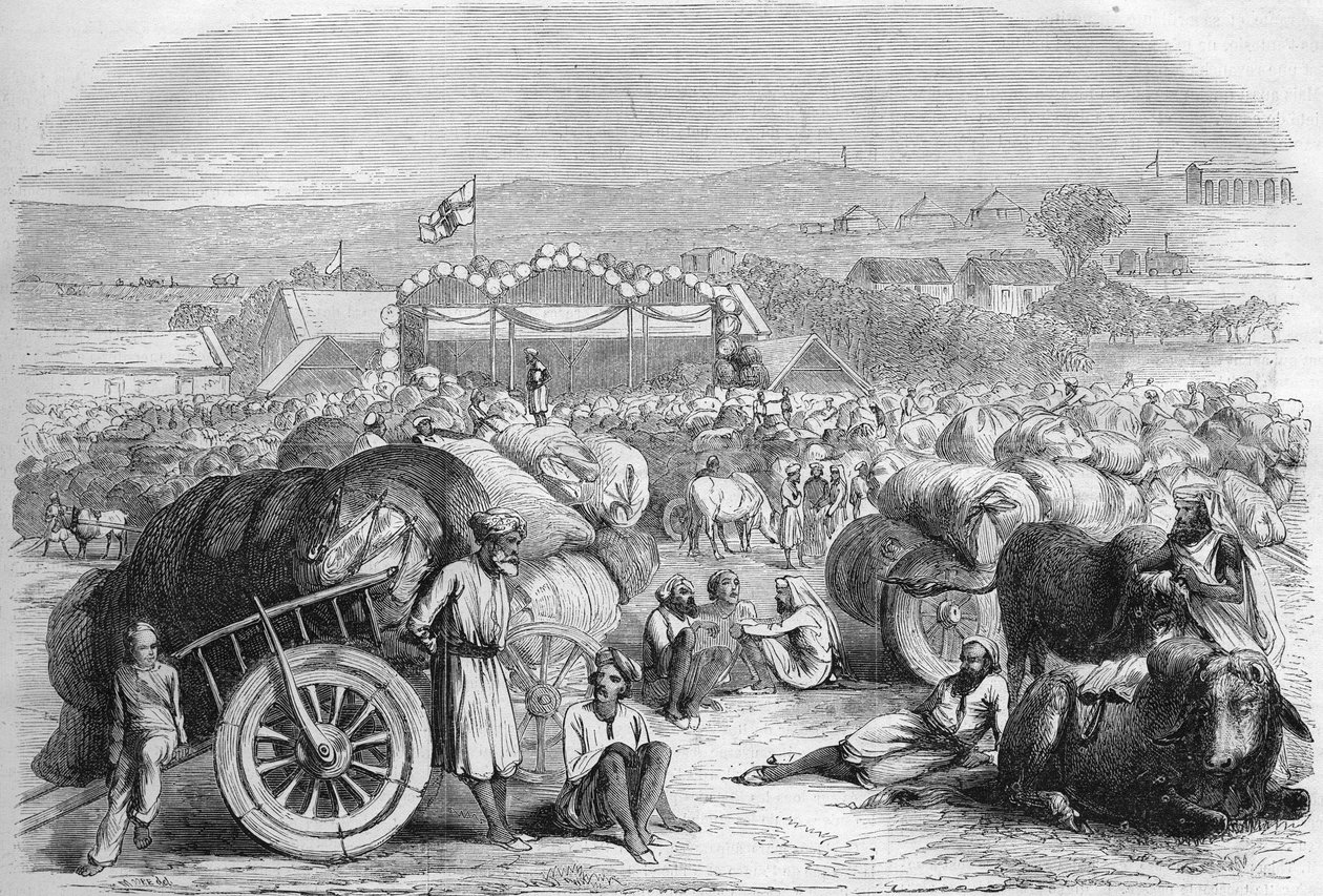 Angielskie Indie 1872: Rynek bawełny w Changaonie. autorstwa Unknown artist