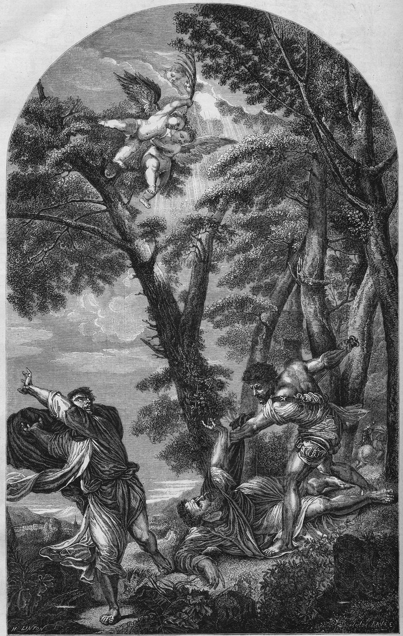 Rycina przedstawiająca „Męczeństwo św. Piotra” autorstwa Tiziano (Tycjana) płonie 15 sierpnia autorstwa Unknown artist