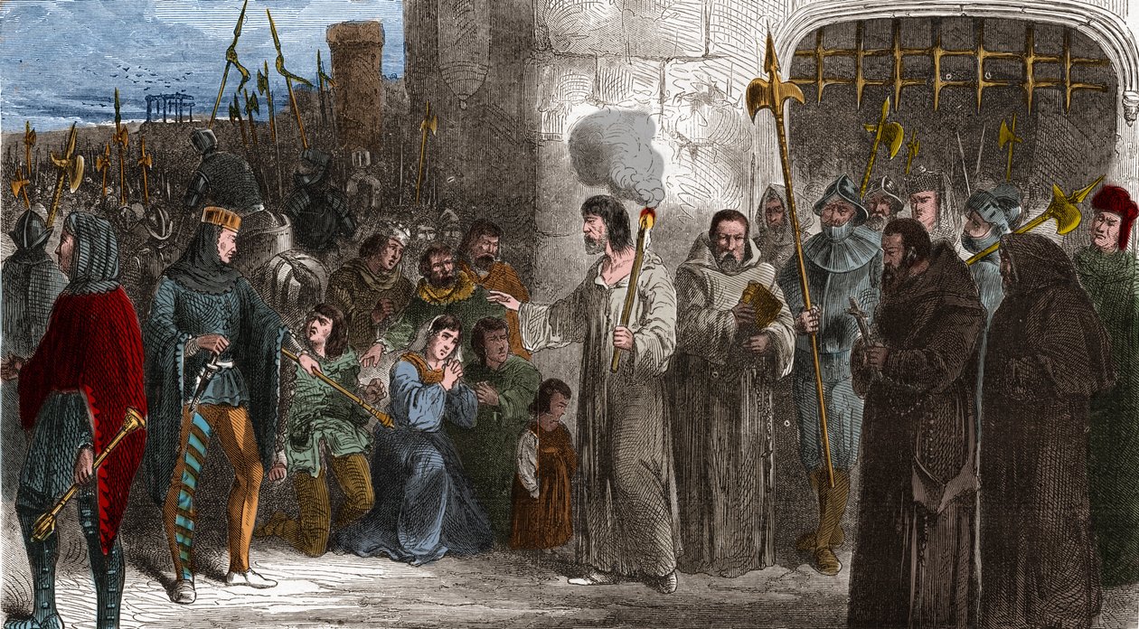 Enguerrand de Marigny (1260-1315) szambelan i minister króla Filipa IV Bela idącego na tortury w 1315. Grawerowanie w „” Histoire De France En Cent Paintings by Paul Lehugeur „” 1891 - Enguerrand de Marigny (1260-1315) szambelan i minister F autorstwa Unknown artist