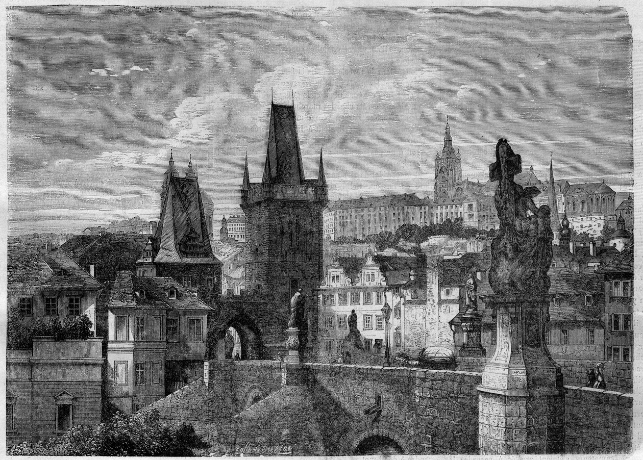 Wejście na Most Karola w Pradze - Grawer w „” Le Journal Illustre”” autorstwa Unknown artist