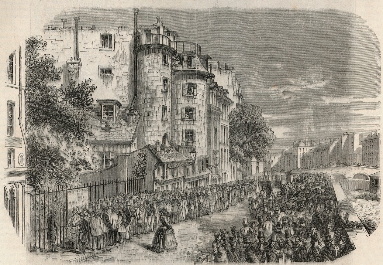 Wejście prefektury policji przy rue de Jerusalem na rogu Quai des Orfevres w Paryżu w XIX wieku przed 1871 - Grawerowanie w „Tableau-de-Paris” Edmonda Texiera 1852. autorstwa Unknown artist