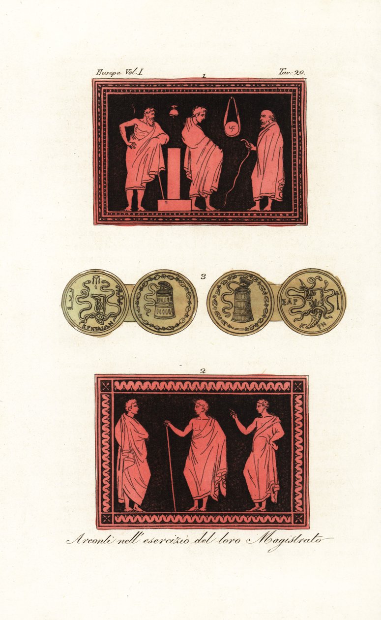 Tytułowy archon lub główny sędzia przesłuchujący młodego mężczyznę 1 i archon z dwoma zastępcami 2 autorstwa Unknown artist