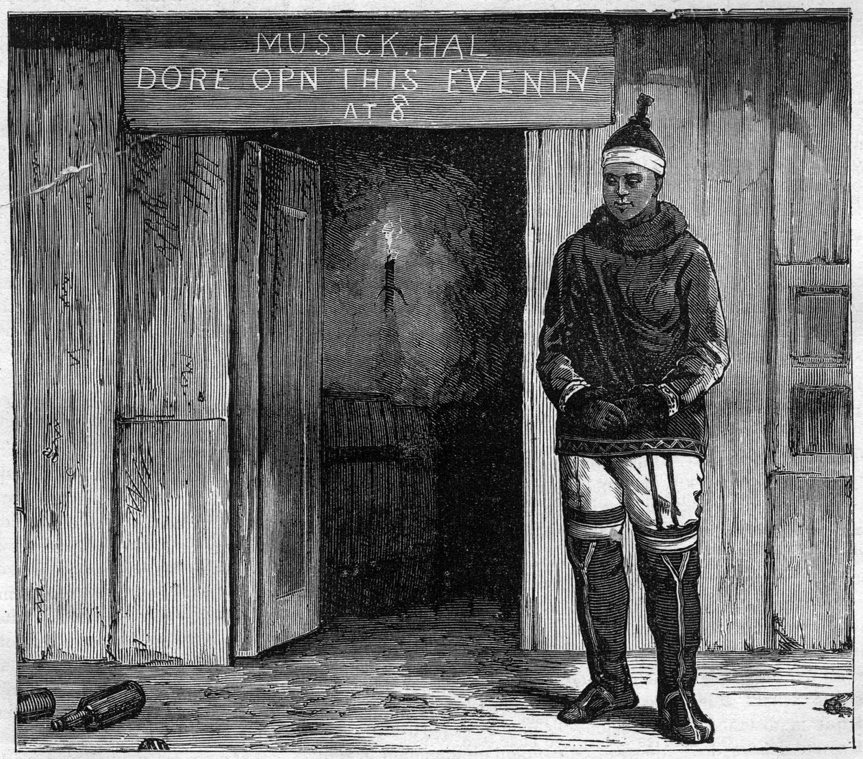 Eskimos z wyspy Disko (Qeqertarsuaq) Grenlandia pod koniec XIX wieku. grawerunek z 1884 r autorstwa Unknown artist