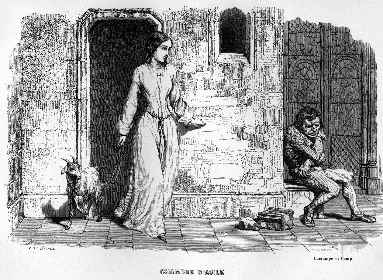 Esmeralda spotyka Quasimodo - w Notre Dame de Paris. autorstwa Unknown artist