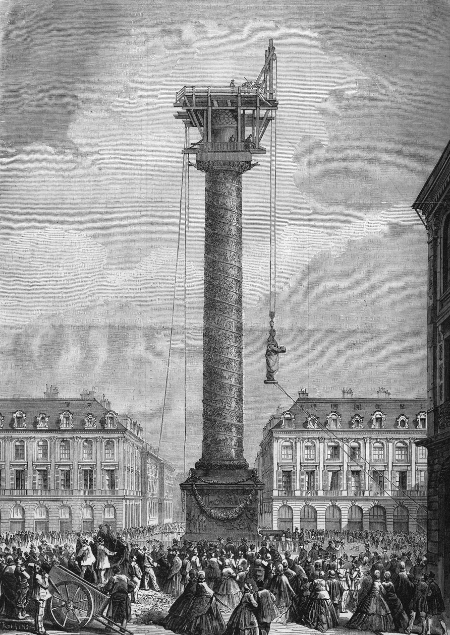 Ustanowienie nowego pomnika (reprezentującego Napoleona I) nad kolumną Place Vendome w 1. dzielnicy Paryża 4 listopada autorstwa Unknown artist