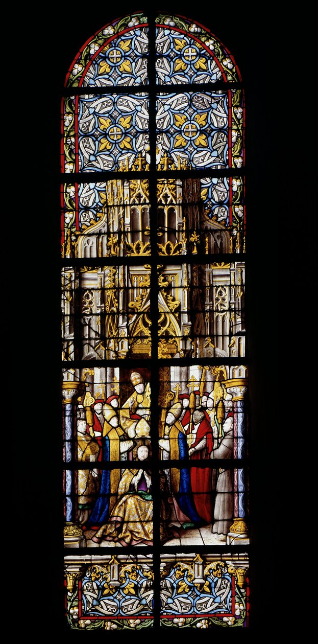Eugeniusz III, były mnich Claivaux, wspina się na tron pontyfikalny 15 lutego 1145 r. Witraże w Cathedrale de Tournai: Transept po lewej (2). autorstwa Unknown artist
