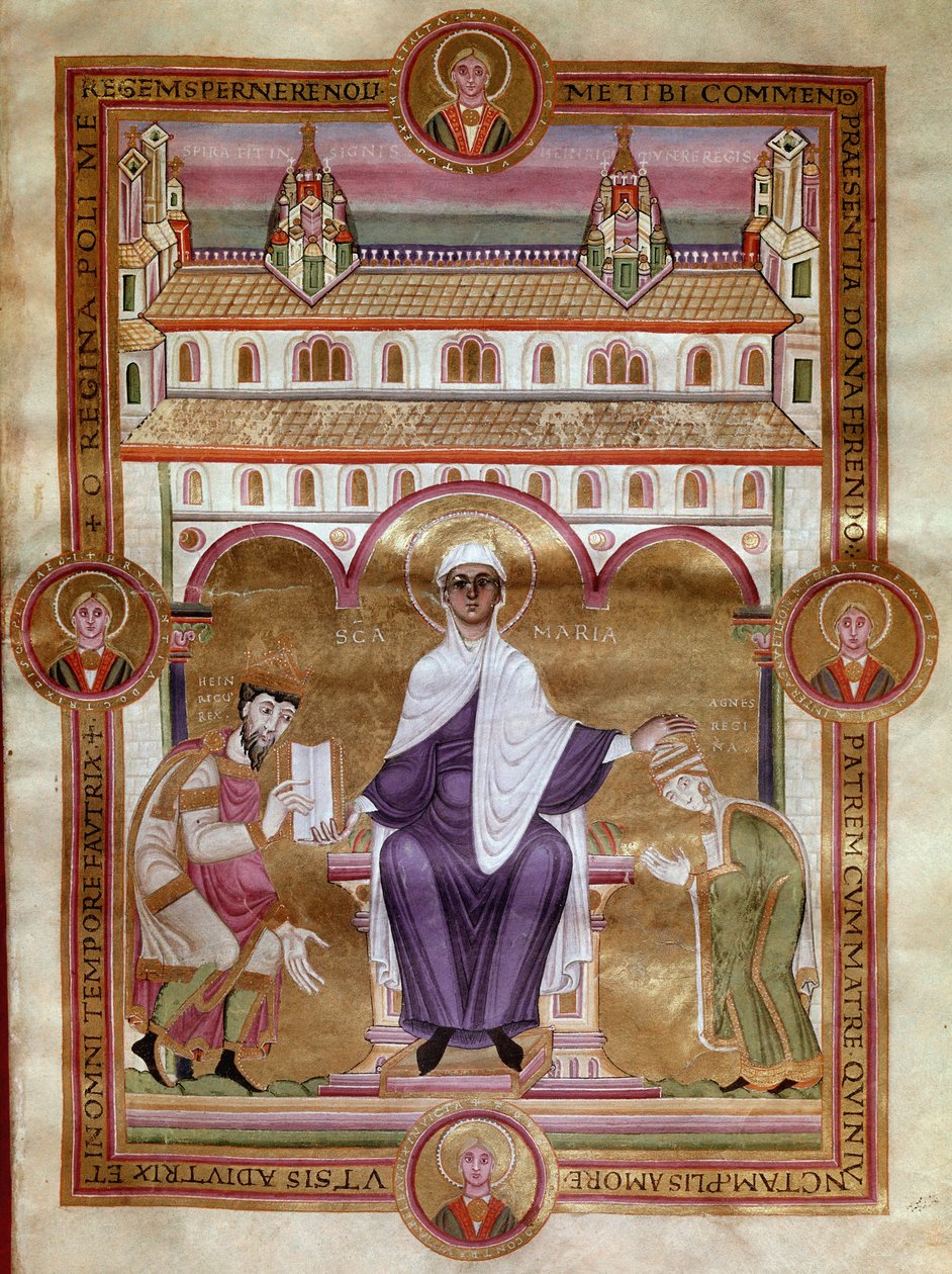 Ewangeliczna Strona (Złota Biblia) cesarza Henryka III mówi, że czarny (1017-1056) przedstawia klęczenie ze swoją żoną Agnes d