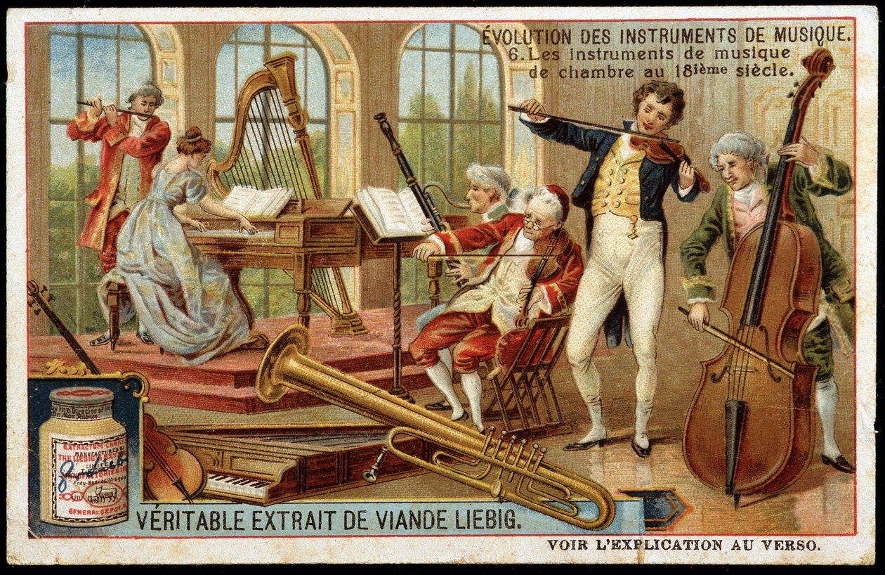 Ewolucja instrumentów muzycznych: instrumenty kameralne w XVIII wieku - chromo Liébig. autorstwa Unknown artist