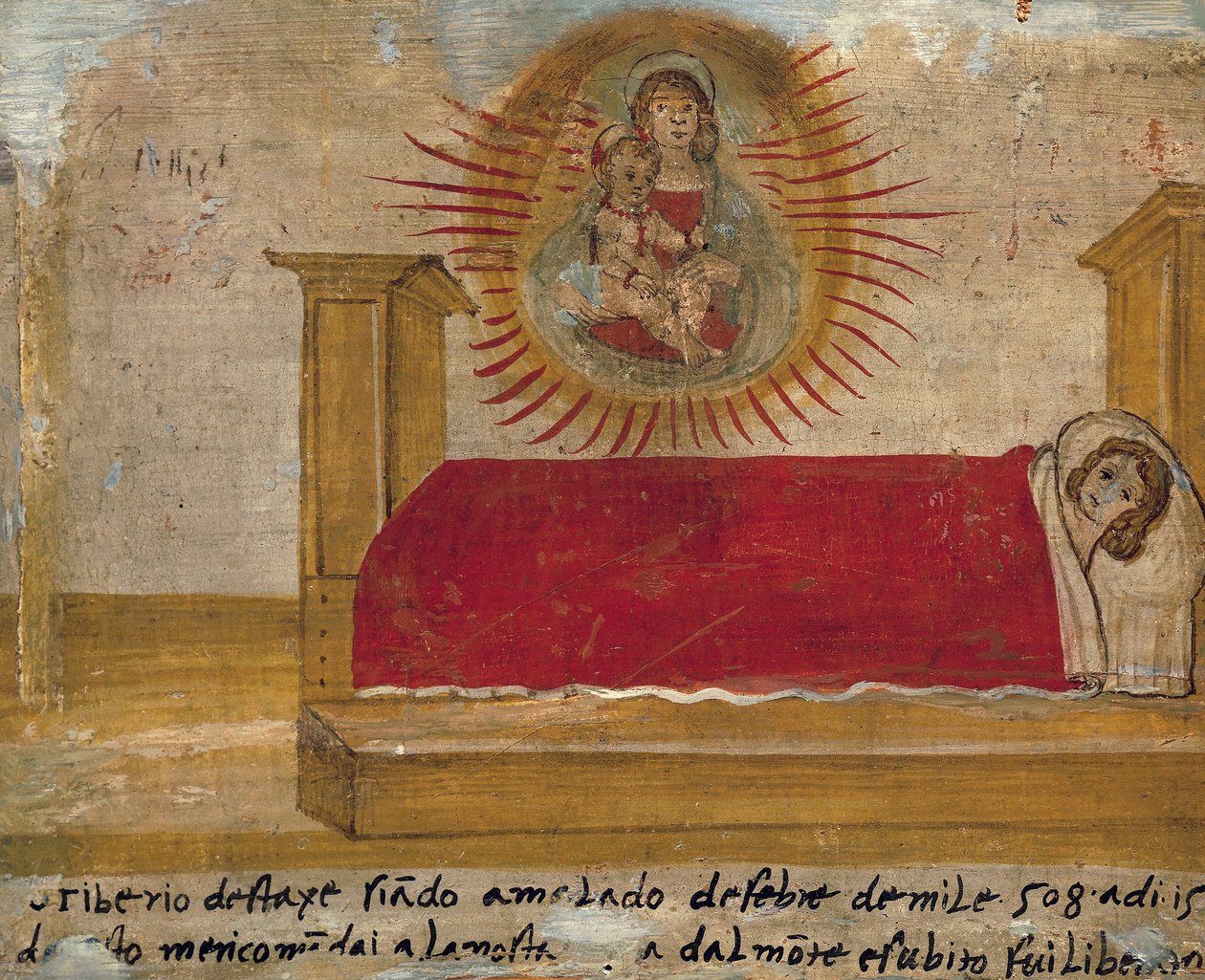 Ex-voto przedstawiające Madonnę z Dzieciątkiem z pacjentem w łóżku, opactwo St Maria del Monte, Cesena autorstwa Unknown artist