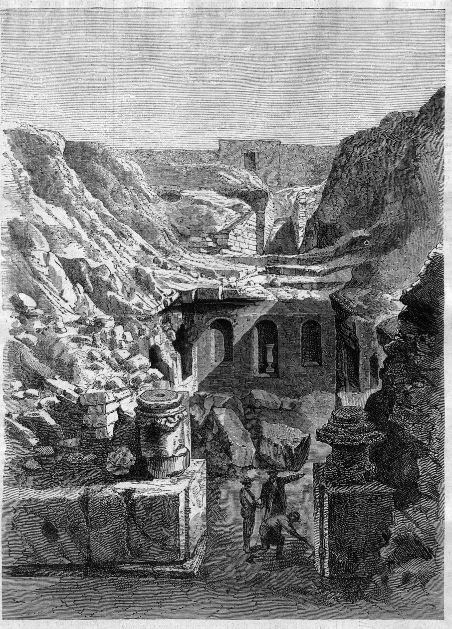 Wykopaliska wykonane w Senlis w 1868 r. - odkryte rzymskie areny wokół miasta - Rycina z 1868 r. autorstwa Unknown artist