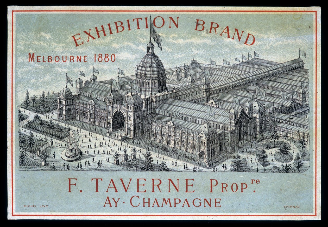 Wystawa marek w Melbourne 1880: F. Taverne Champagne. autorstwa Unknown artist
