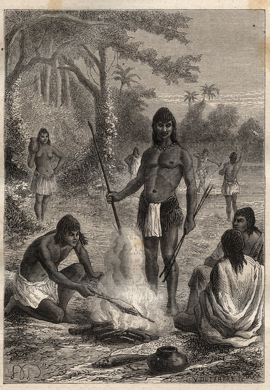 Wyprawa do Ameryki (1799-1804) Alexander von Humboldt (1769-1859) i Aime Bonpland (1773-1858): Indianie Omaguas (Amazonia, Peru) - ilustracja z „Wielkich marynarzy XVIII wieku” autorstwa Unknown artist