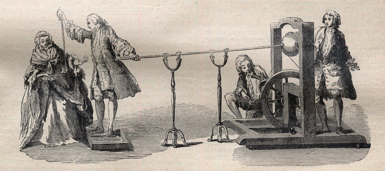 Doświadczenie z maszyną Boze: zapalenie spirytusu czubkiem miecza autorstwa Unknown artist