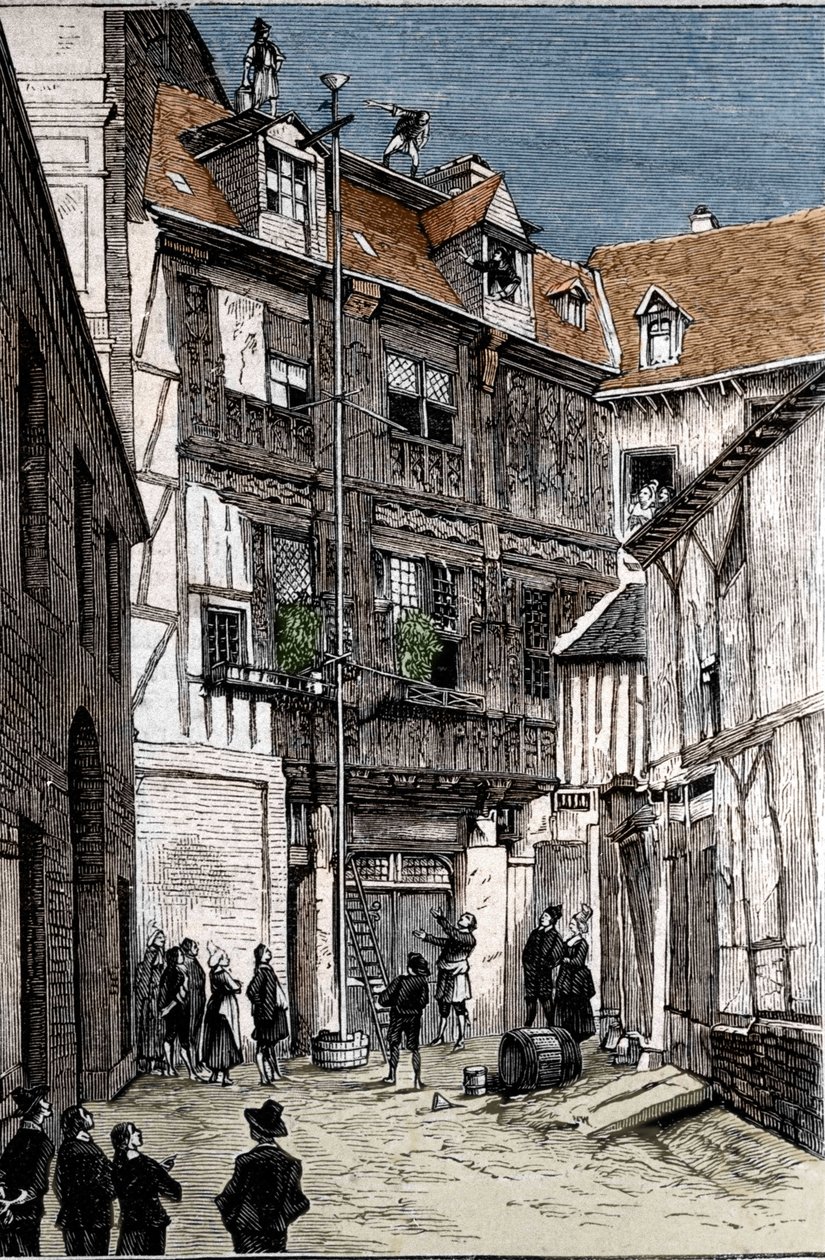 Doświadczenie barometru wodnego wykonanego w Rouen przez Pete et Blaise Pascal. autorstwa Unknown artist