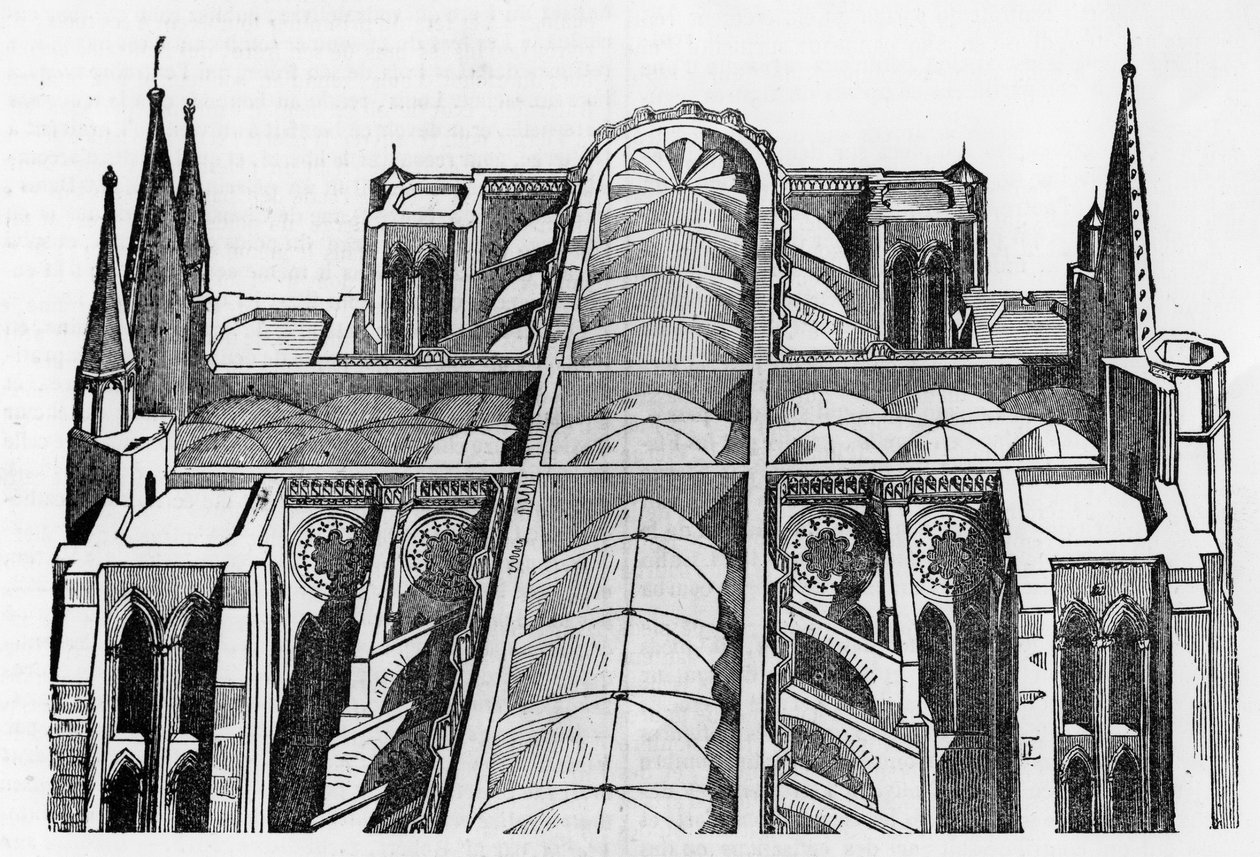 Zewnętrzna i górna część Cathedrale de Chartres (28) od pożaru 4 i 5 czerwca - w „Le magasin malownicze”, lipiec 1836. autorstwa Unknown artist