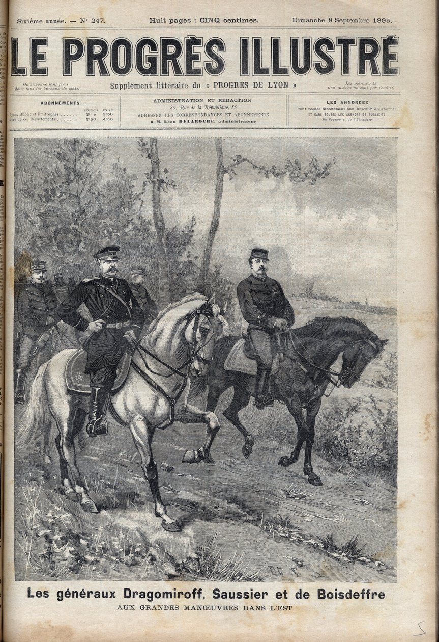 STOSUNKI FRANCUSTO-ROSYJSKIE - generał francuski Saussier i generał rosyjski Dragomirow Michaił Iwanowicz Dragomirow (Michael Iwanowicz Dragomiroff) (1830-1905) i Raoul Francois Charles Le Mouton de Boisdeffre w czasie manewrów wojskowych w Wogezach, autorstwa Unknown artist