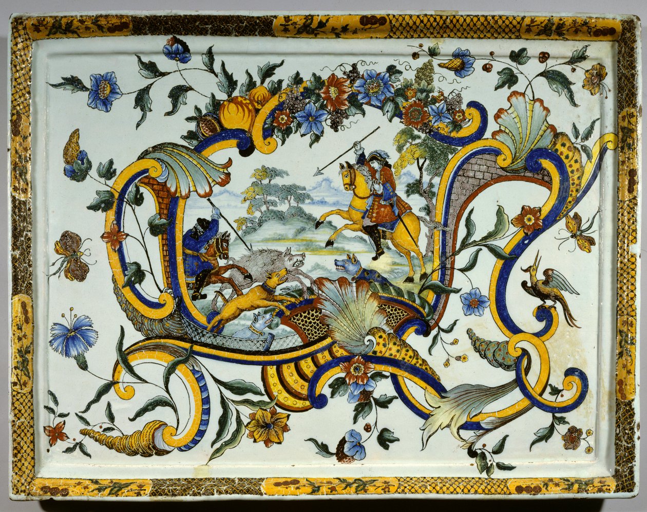Fajansowa potrawa przedstawiająca scenę polowania na dzika - XVII wiek - Paryż, Musee Du Louvre autorstwa Unknown artist