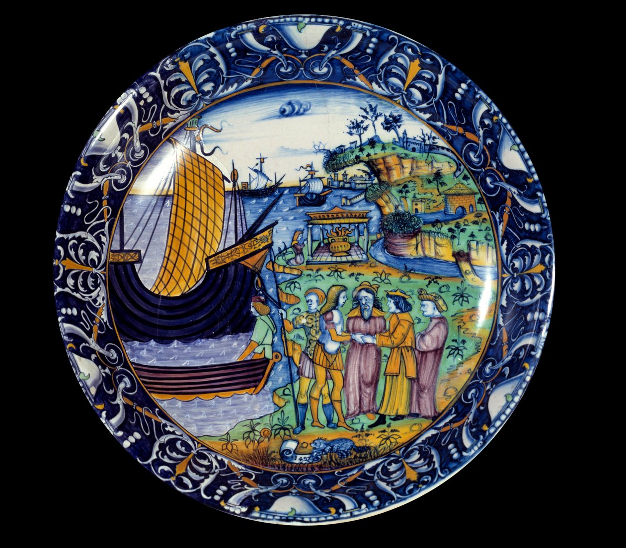 Fajansowe naczynie przedstawiające przybycie Enee do Delos otrzymane przez króla Ariusza. 1497 Sevres, Narodowe Muzeum Renesansu autorstwa Unknown artist