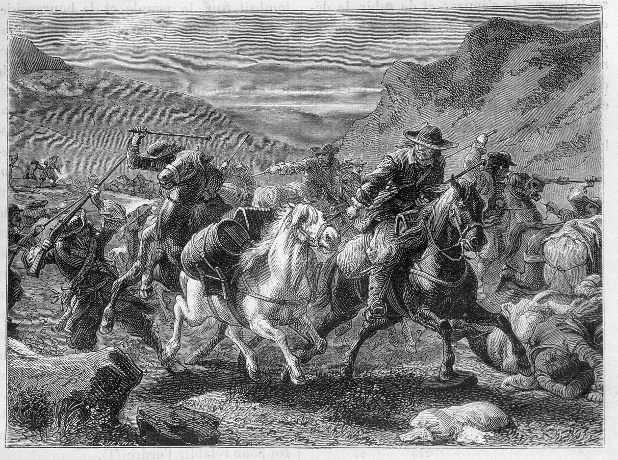 Fałszywi sauniers (fałszywi sauniers) atakują w zasadzce przez żołnierzy króla - w „Cuda przemysłu” Louisa Figuiera autorstwa Unknown artist