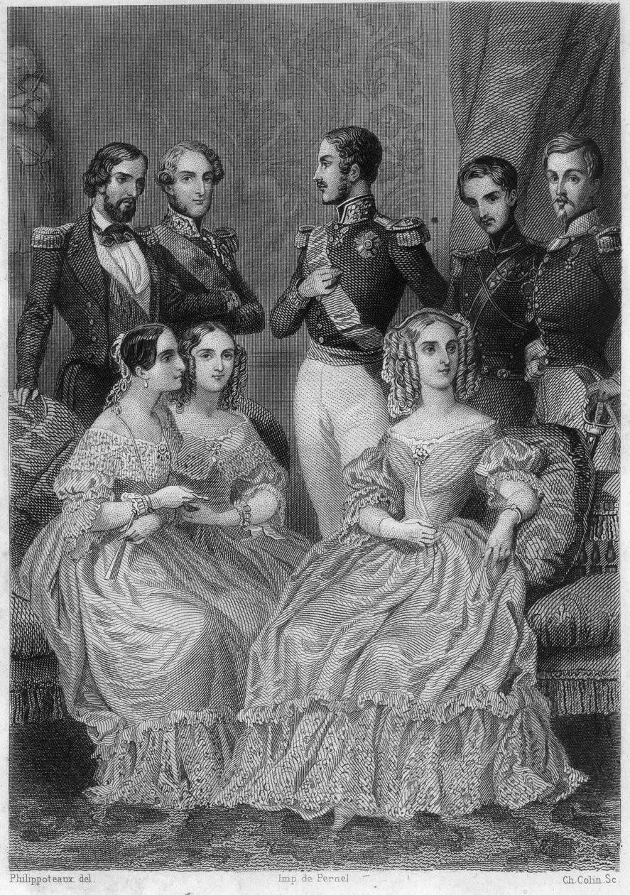 Rodzina Orleanu - rycina w „Historii życia politycznego i prywatnego Ludwika Filipa” autorstwa Unknown artist