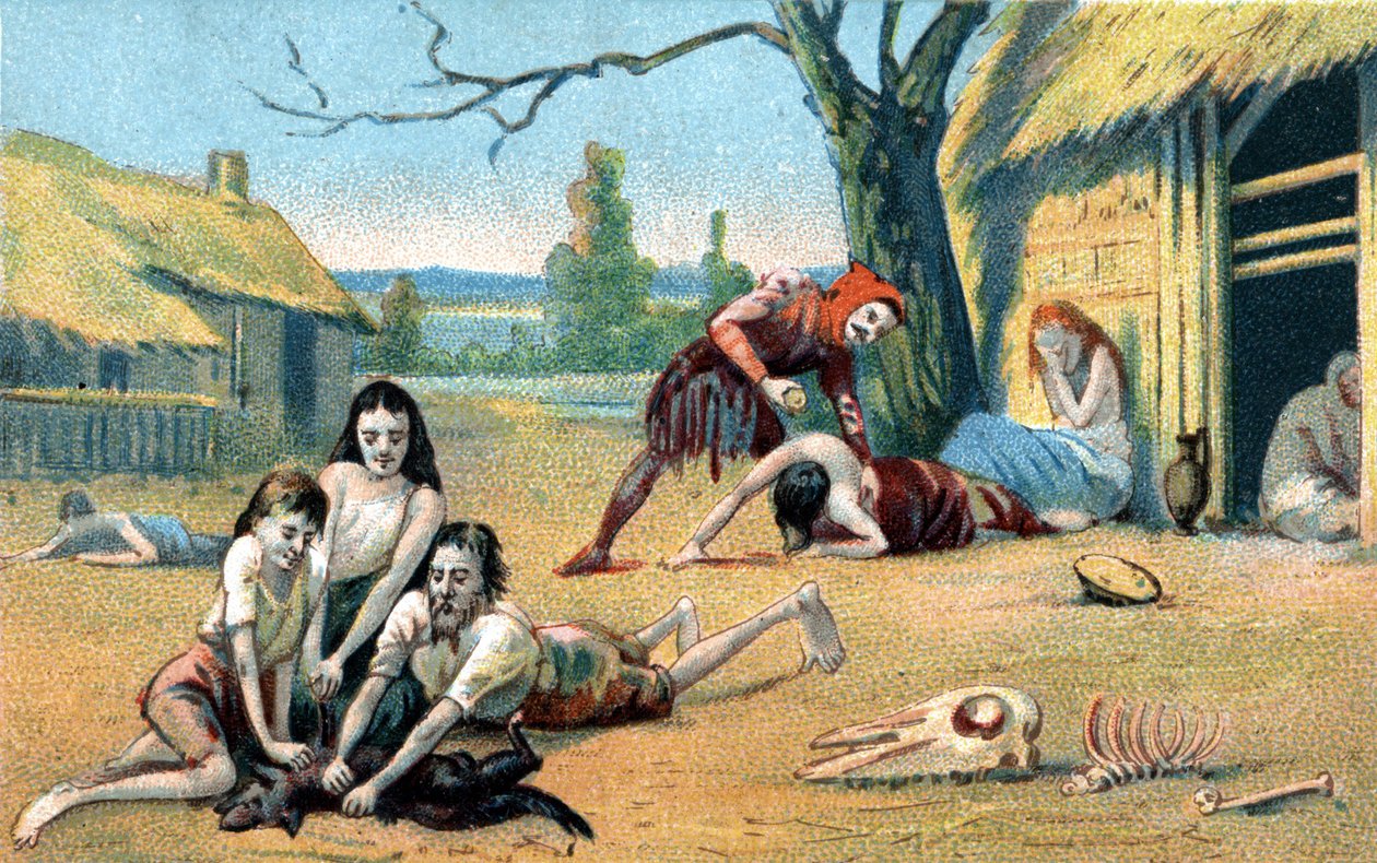 Głód w średniowieczu. XIX-wieczna chromolitografia autorstwa Unknown artist