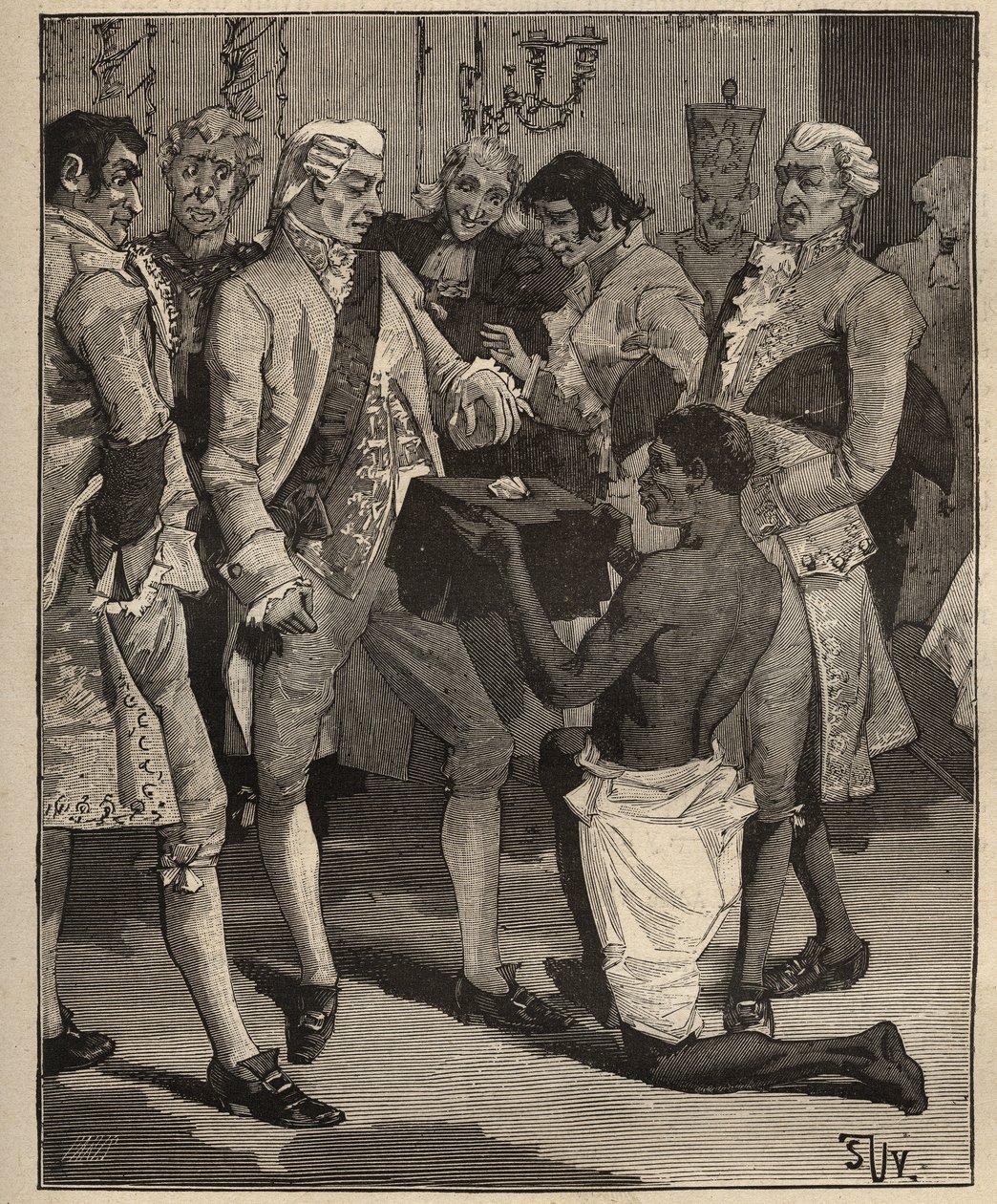 Słynne diamenty: „Cuda cudów” podarowane cesarzowi Brazylii, Joao VI z Portugalii (Jan VI znany jako Klemens) (1767-1826), w 1809 r. Rycina z 1885 r. w „Les arts et metiers illustres”” przez Adolphe BITARD. autorstwa Unknown artist