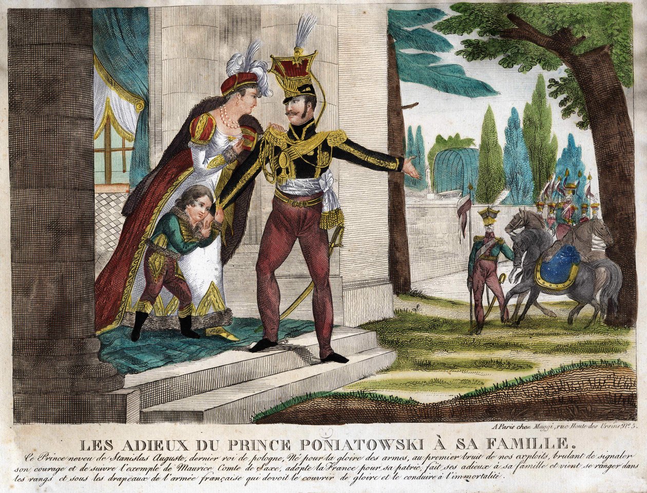 Pożegnanie księcia Józefa (Józefa) Antoniego Poniatowskiego (1763-1813) z rodziną, rycina z epoki autorstwa Unknown artist