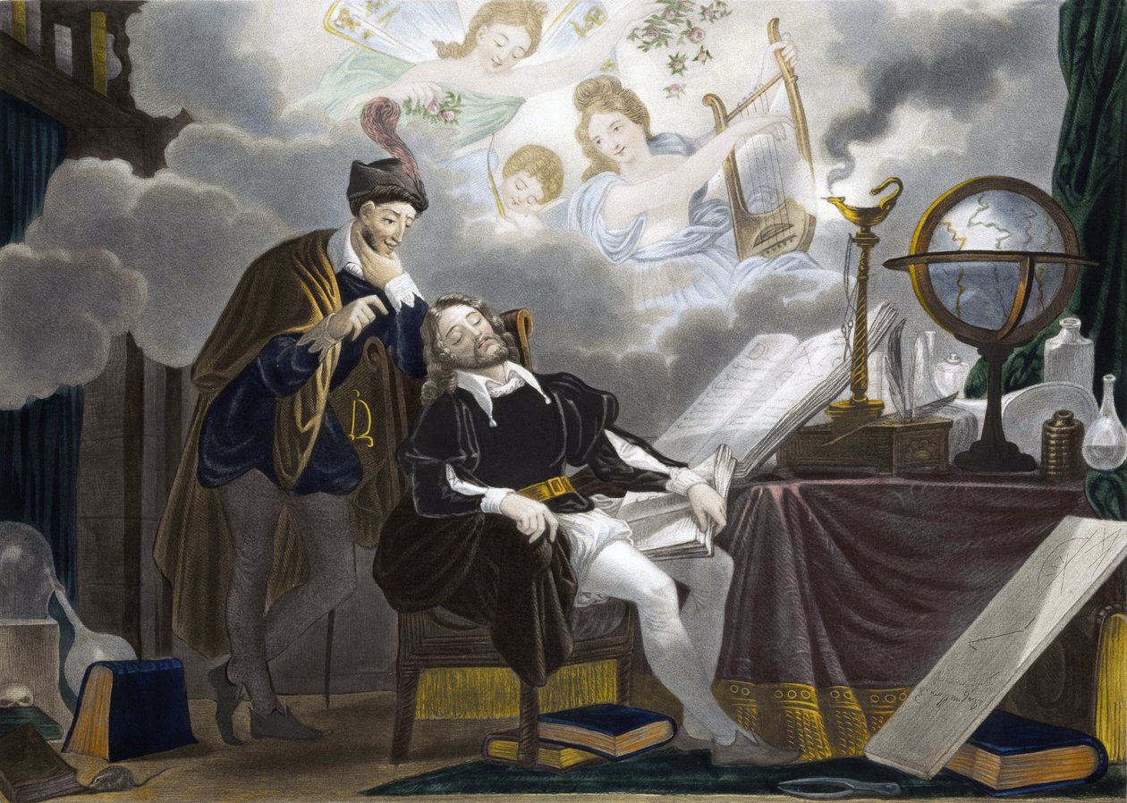 Faust i Mefistofeles - Faust est tente Mefistofelesa - grawer autorstwa Unknown artist