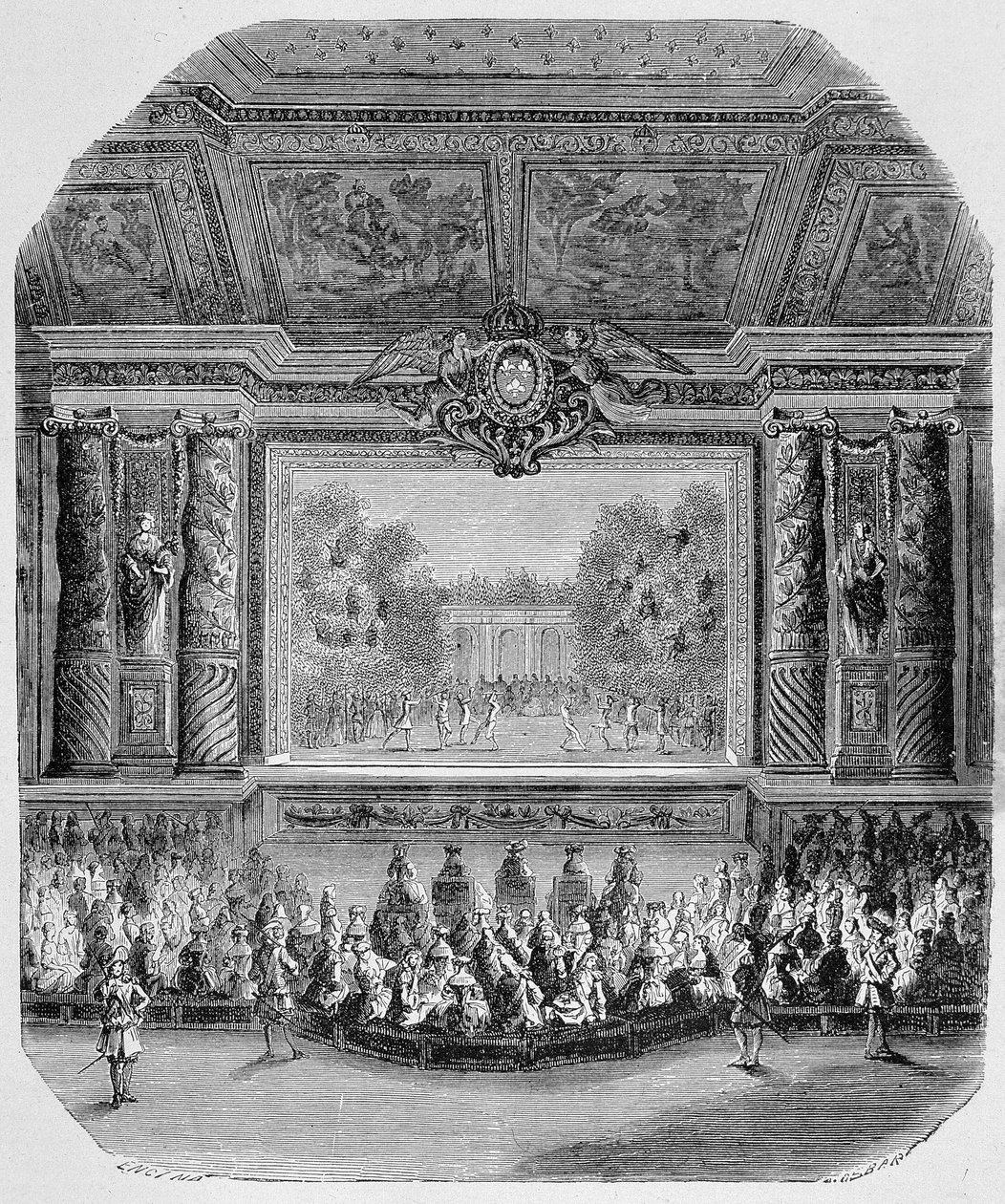 Święto Ludwika XIV przez księcia św. Aignana (muzyczna komedia grana w parku wersalskim) Grawerowanie autorstwa Unknown artist