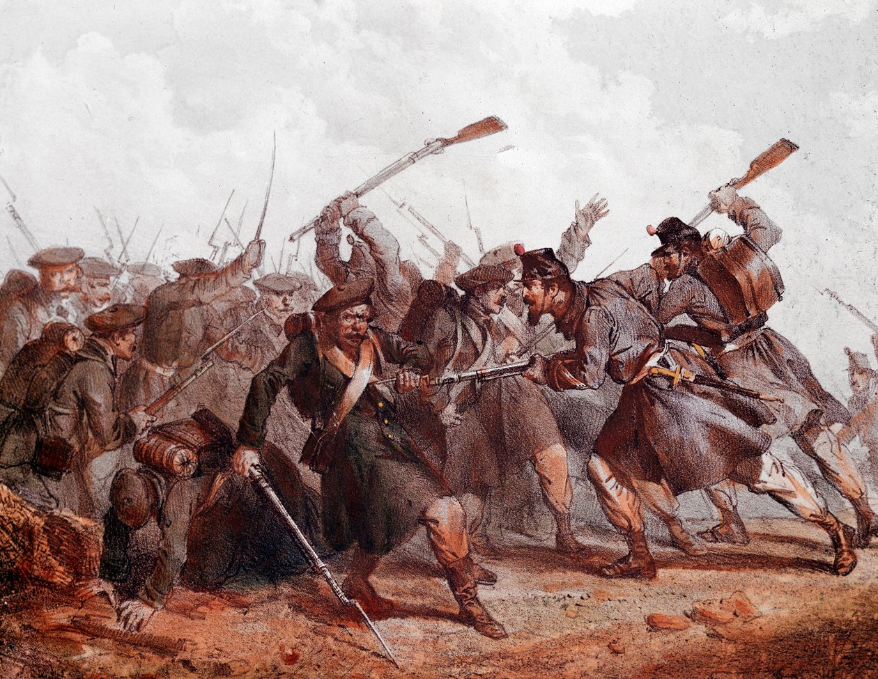 Walka między armią rosyjską a koalicją angielską, osmańską i francuską autorstwa Unknown artist