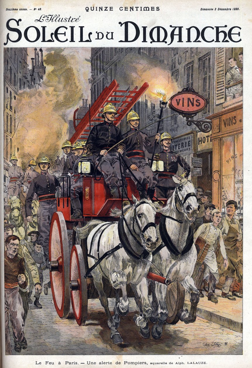 Pożar w Paryżu: alarm straży pożarnej. Grawerowanie w „Le sun-du-dimanche”, 3 grudnia autorstwa Unknown artist