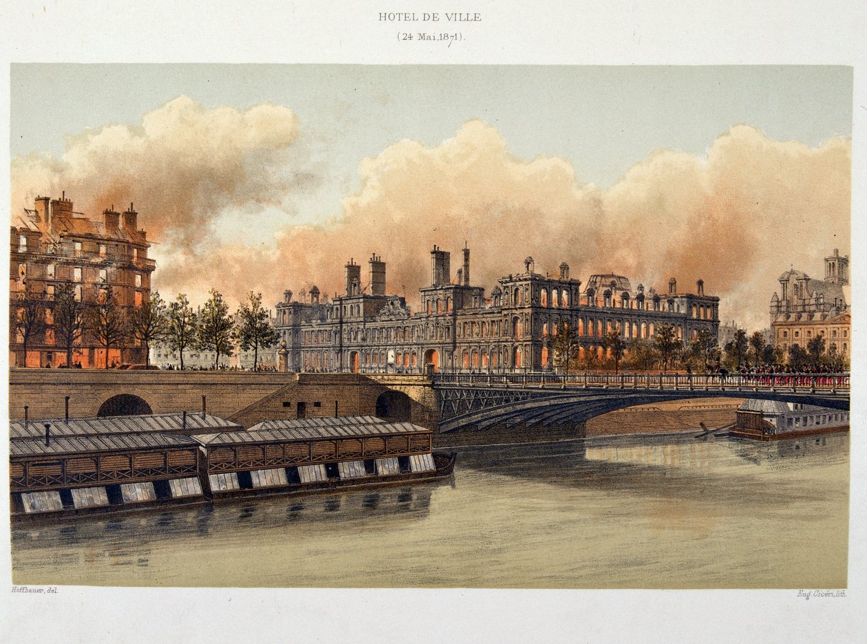 Pożar hotelu de Ville de Paris 24 maja 1871 r. - litografia autorstwa Unknown artist