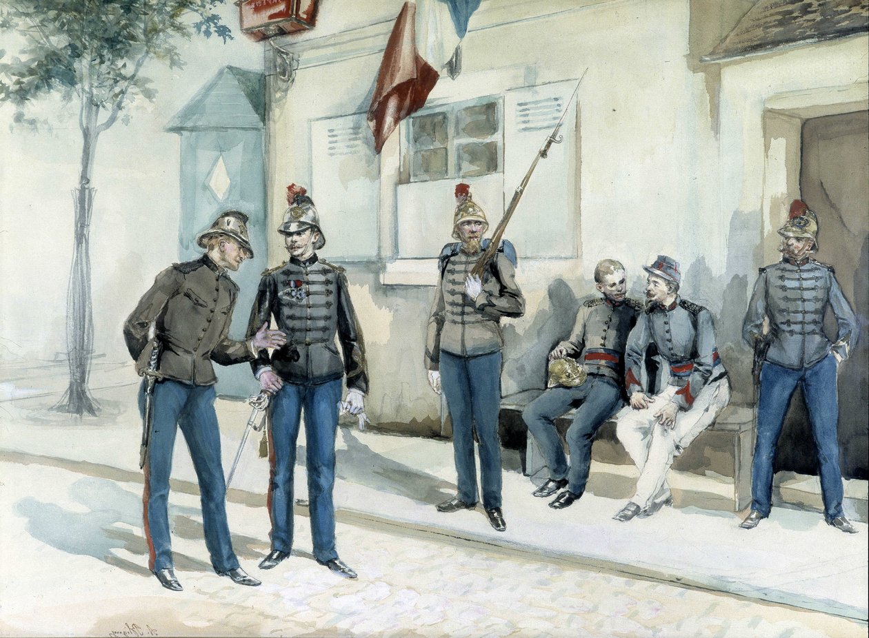 Strażacy przed koszarami w 1870 r. autorstwa Unknown artist