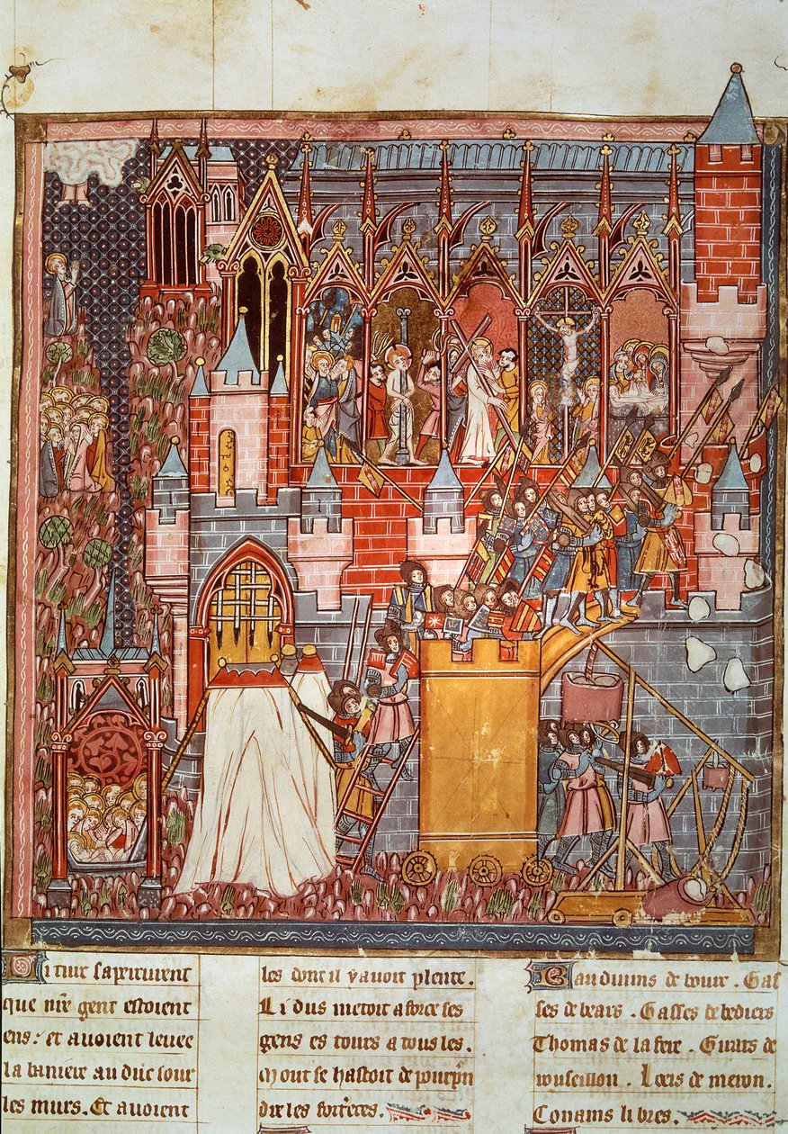Pierwsza krucjata: oblężenie i zdobycie Jerozolimy przez przeprawy prowadzone przez Godefroy de Bouillon (1058-1100) w 1099. Miniatura z „Chronicles d