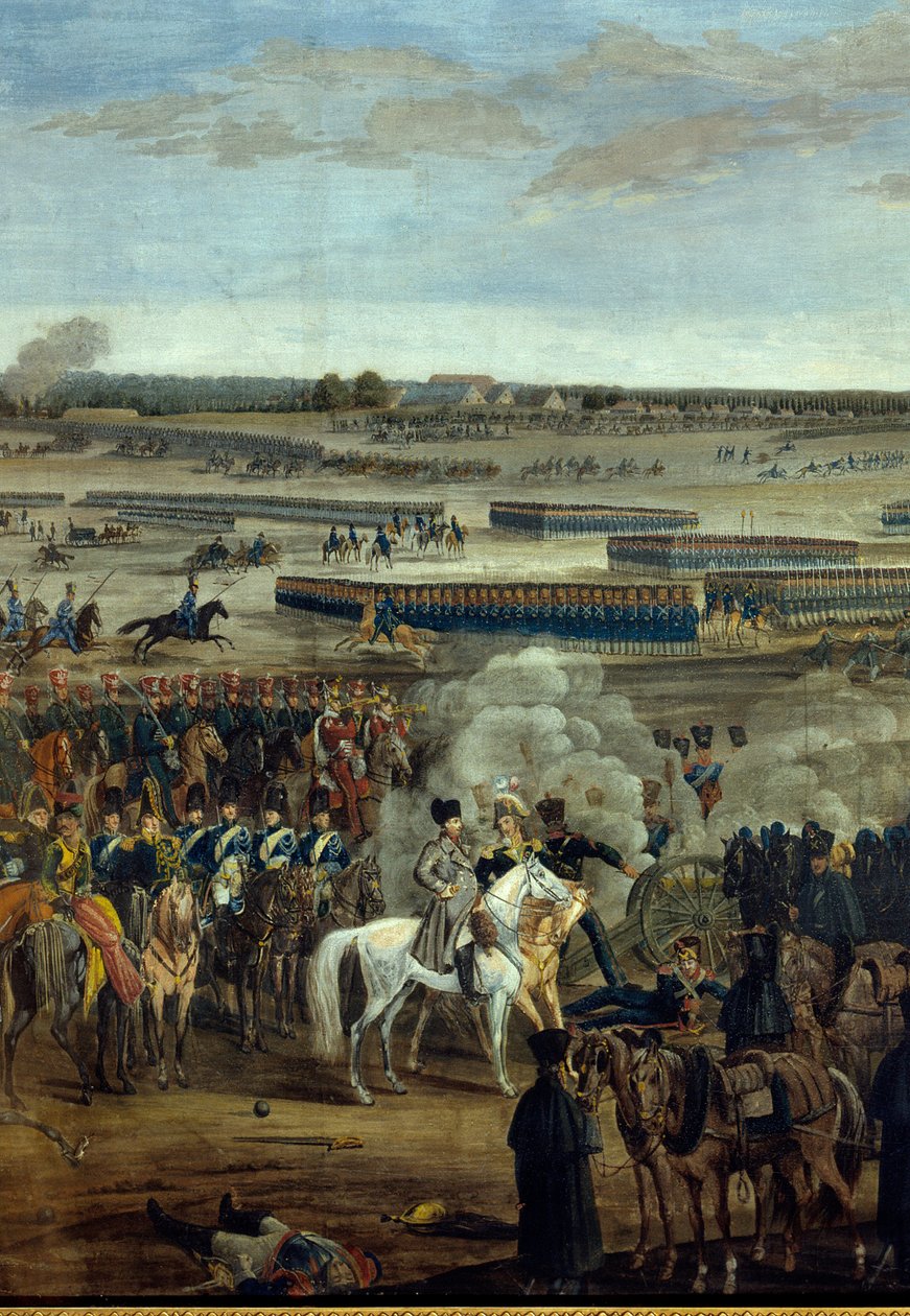 Pierwsze Cesarstwo: Cesarz Napoleon I (1769-1821) (na Białym koniu) w bitwie pod Lipskiem (Bitwa Narodów), 16-19 października autorstwa Unknown artist