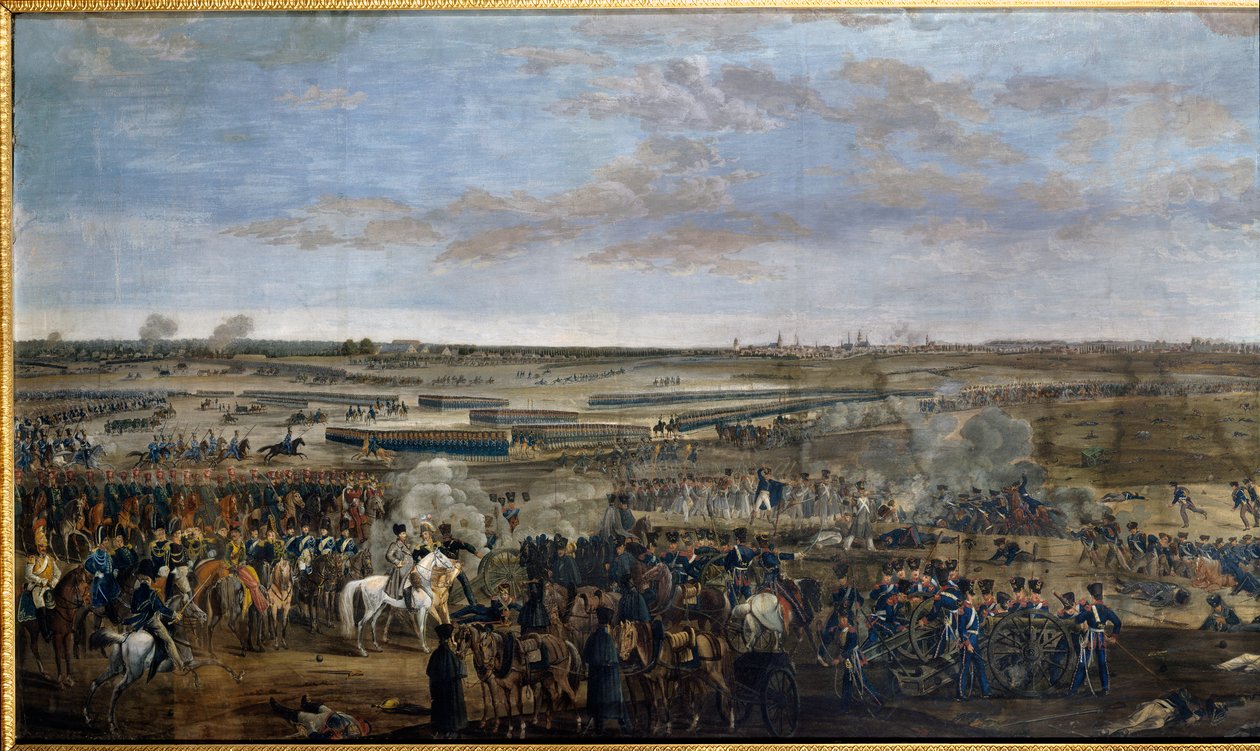 Pierwsze Cesarstwo: Cesarz Napoleon I (1769-1821) (na białym koniu) w bitwie pod Lipskiem (Bitwa Narodów), 16-19 października autorstwa Unknown artist